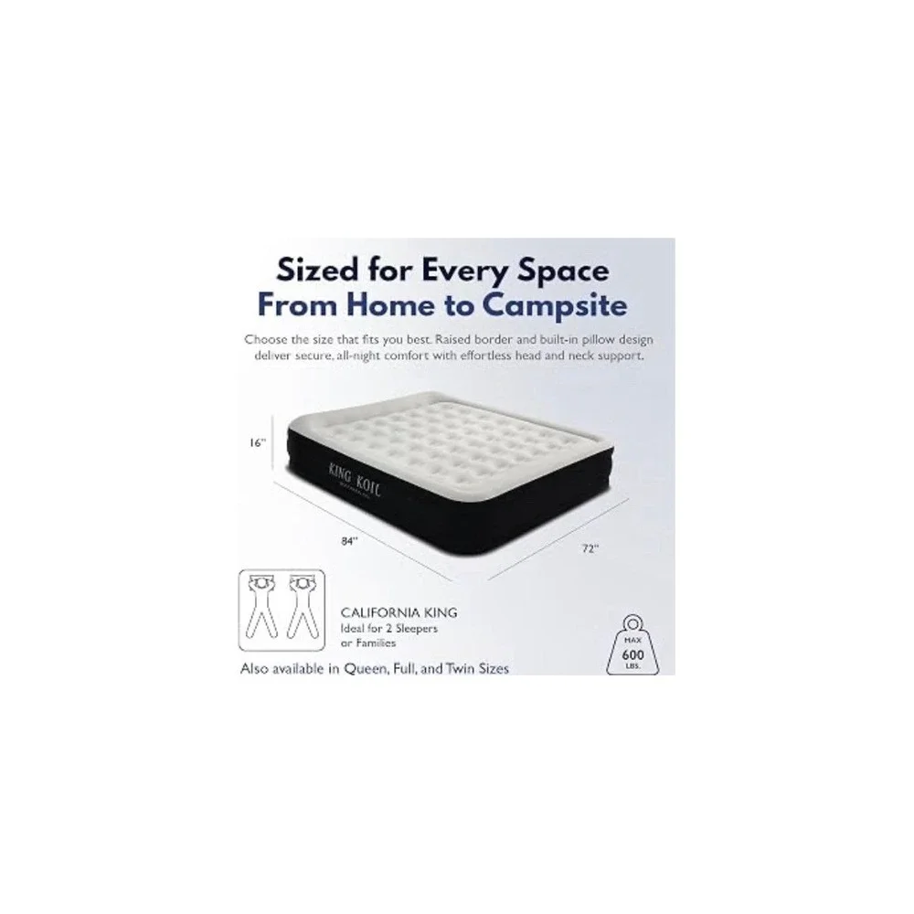 King Koil Luxury Air Mattress Cal King Size with Built-in Pump for Home, 20